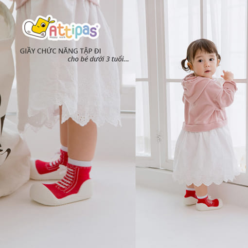 giầy tập đi attipas sneakers red, giầy xinh cho bé gái 1 tuổi, giầy bé gái 1 tuổi